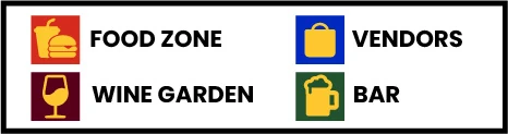 Food, vendors, wine garden and bar
