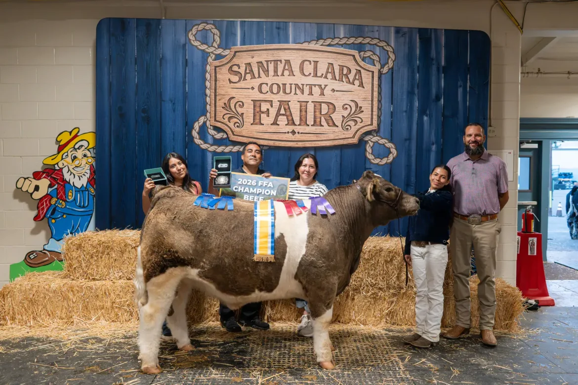 The 2026 FFA Champion Beef with its exhibitor and the award party.
